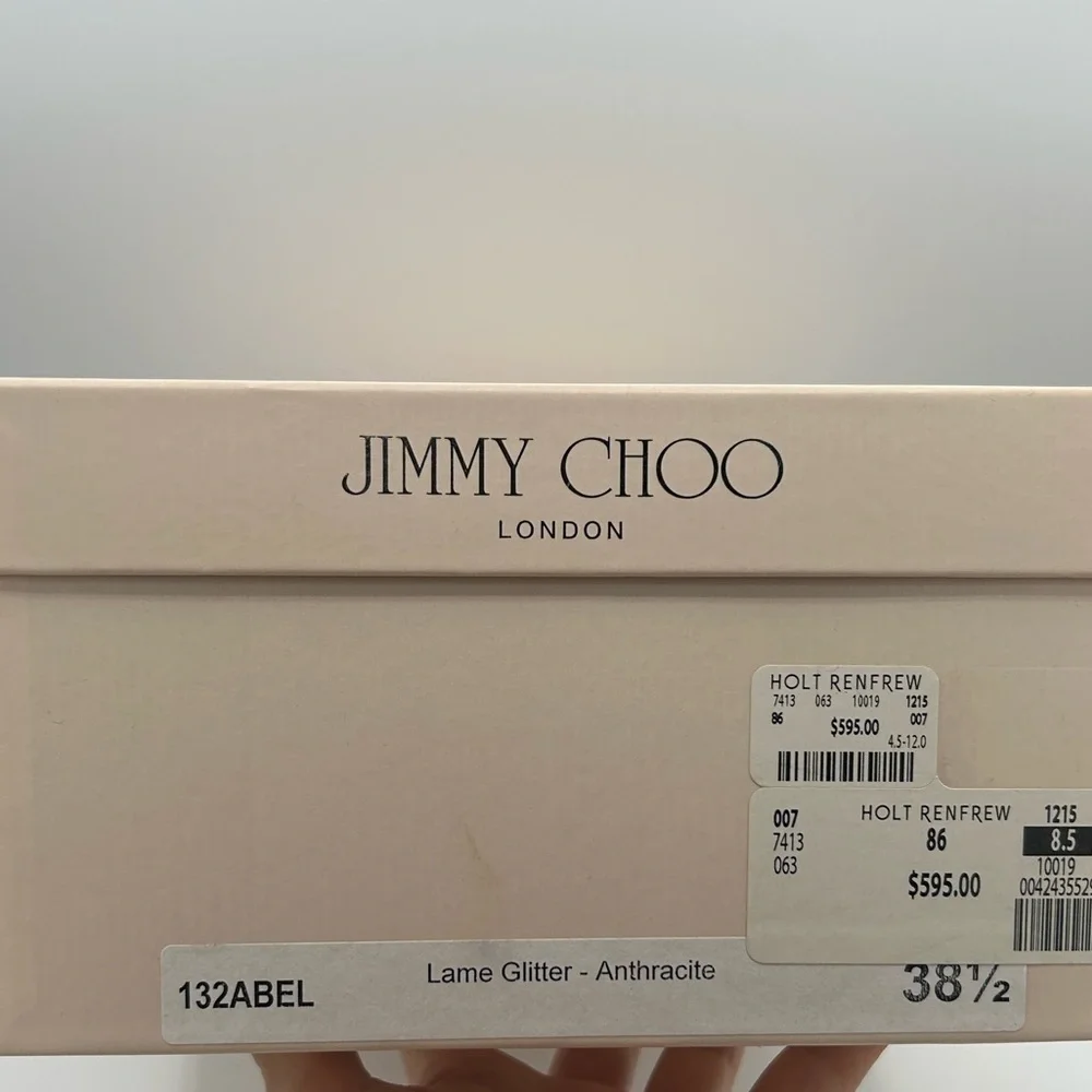 Jimmy Choo Sz 38.5 Shoes Silver Grey Glitter Women's Heels - Picture 11 of 11